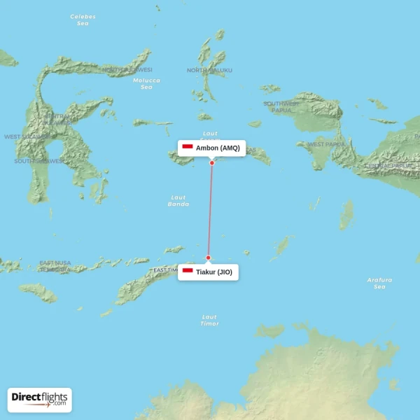 Ambon - Tiakur direct flight map