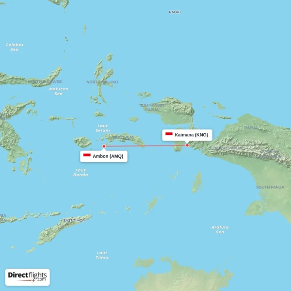 Ambon - Kaimana direct flight map