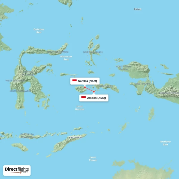 Ambon - Namlea direct flight map