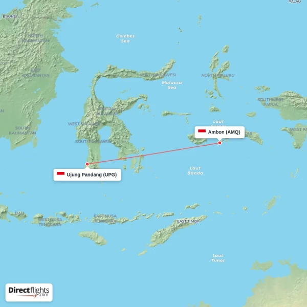 Ambon - Ujung Pandang direct flight map