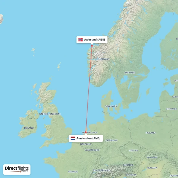 Amsterdam - Aalesund direct flight map