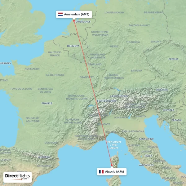 Amsterdam - Ajaccio direct flight map