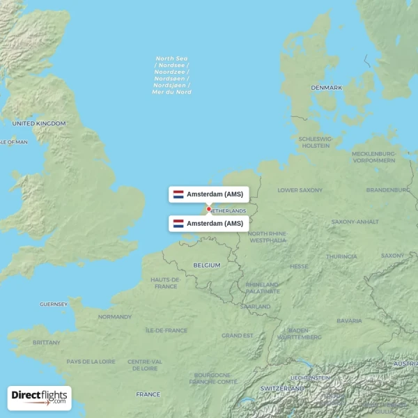Amsterdam - Amsterdam direct flight map