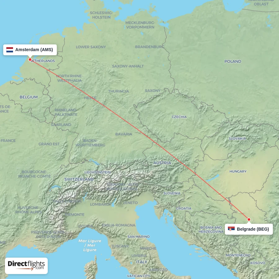 AMS - BEG route map