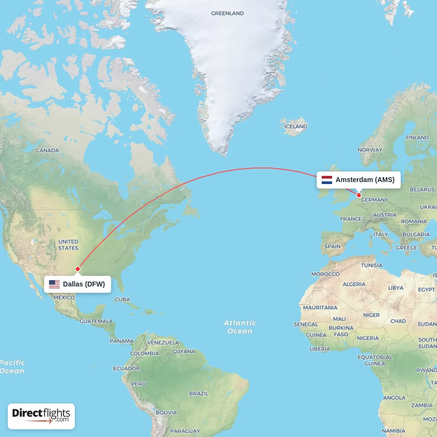 AMS - DFW route map