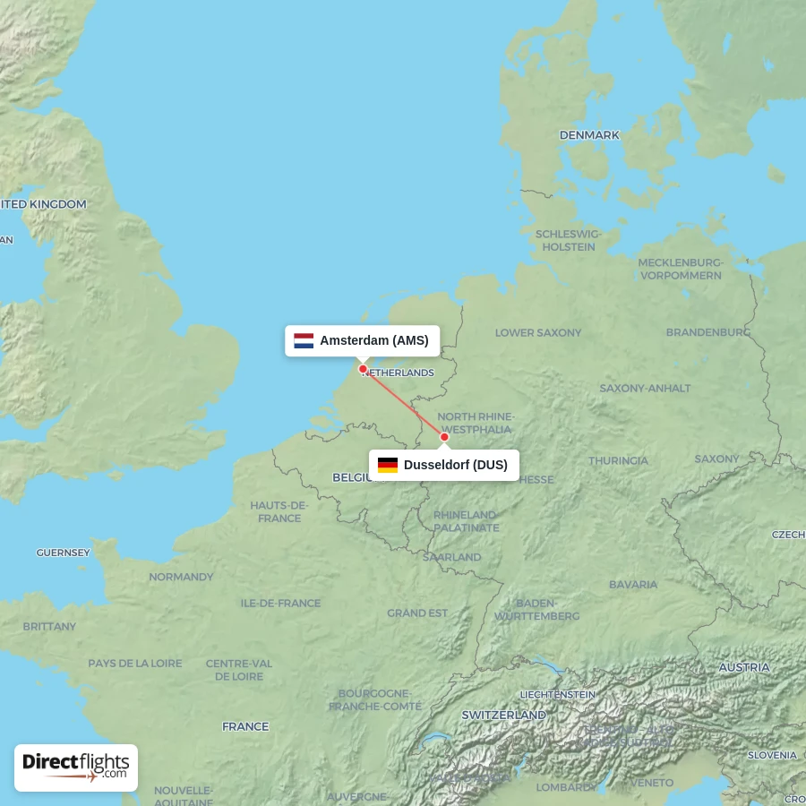 AMS - DUS route map