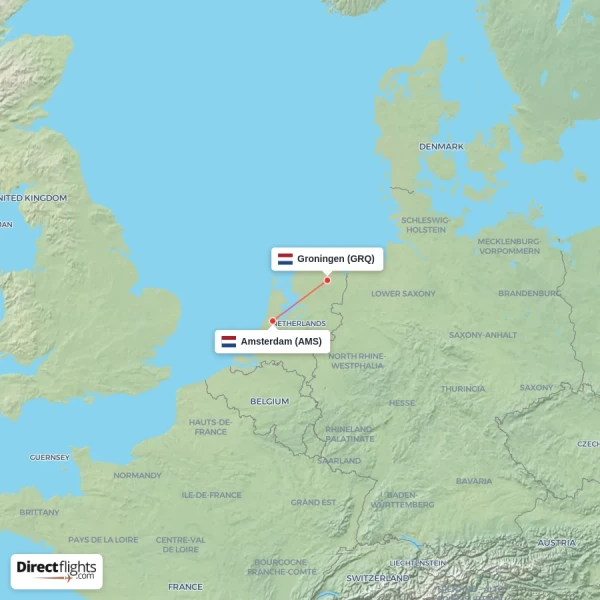 Amsterdam - Groningen direct flight map