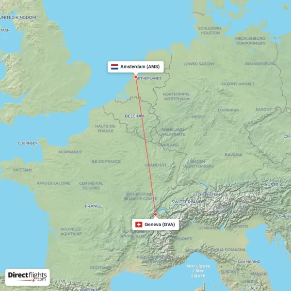 Amsterdam - Geneva direct flight map