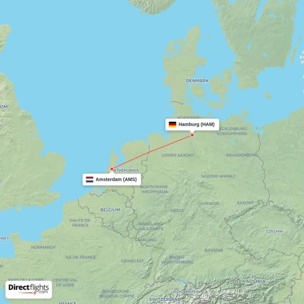 Amsterdam - Hamburg direct flight map