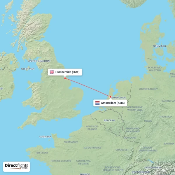 Amsterdam - Humberside direct flight map