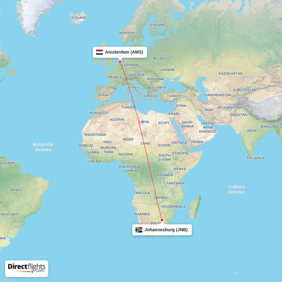 AMS - JNB route map