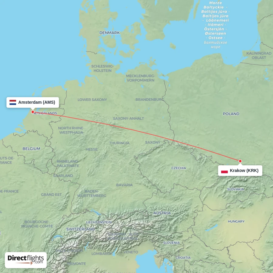 AMS - KRK route map