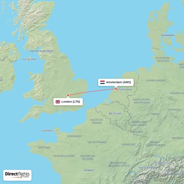 Amsterdam - London direct flight map