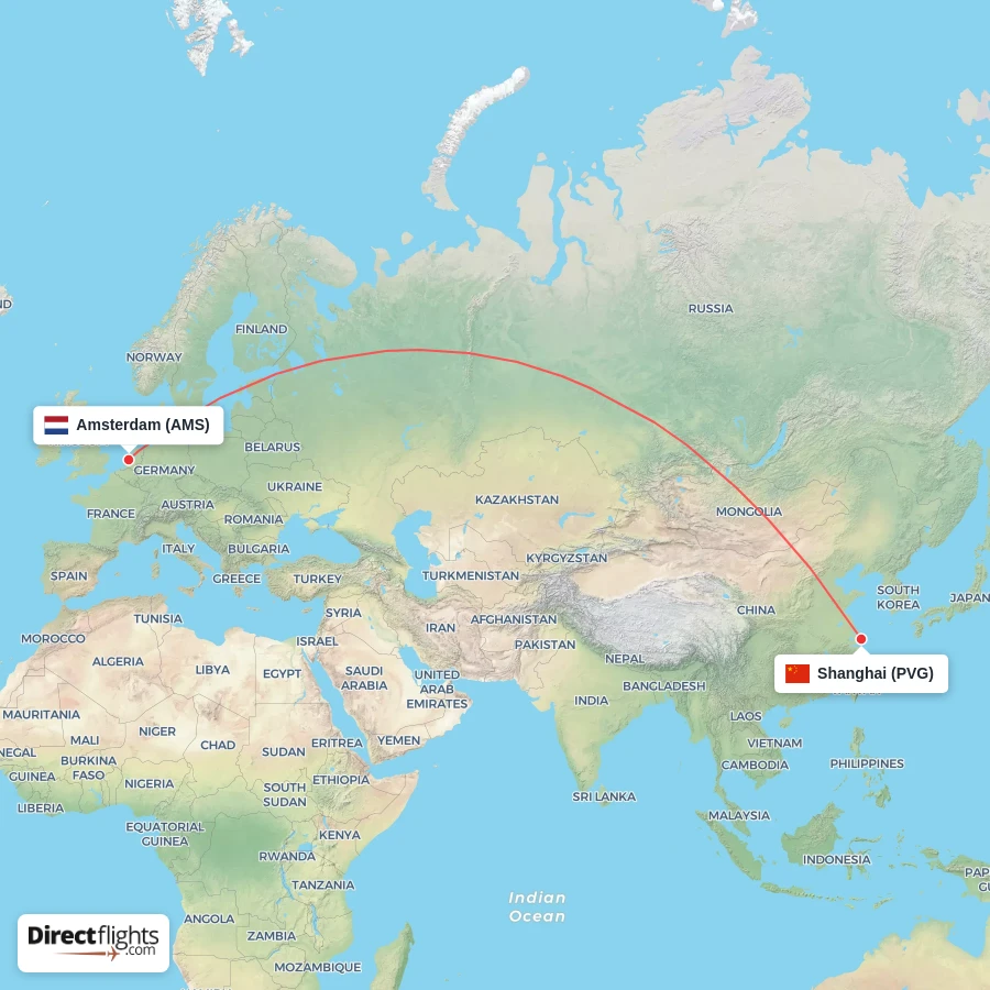 AMS - PVG route map