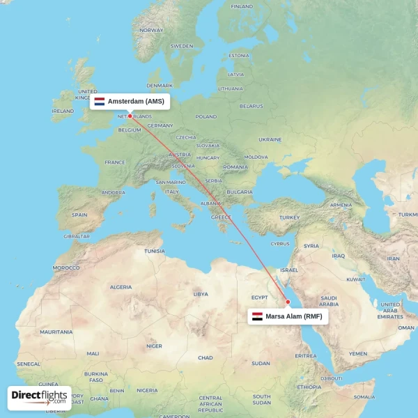 Amsterdam - Marsa Alam direct flight map