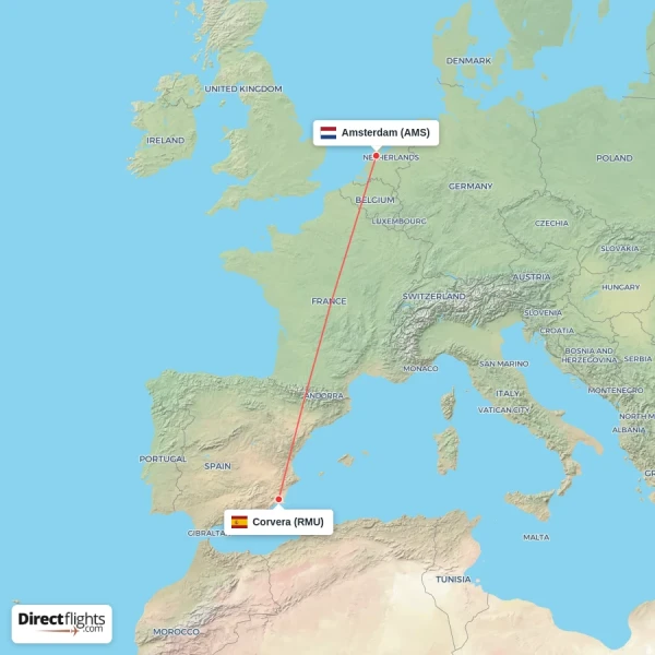 Amsterdam - Corvera direct flight map