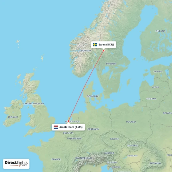 Amsterdam - Salen direct flight map