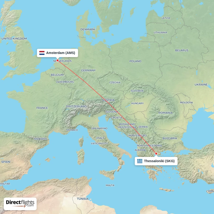 AMS - SKG route map