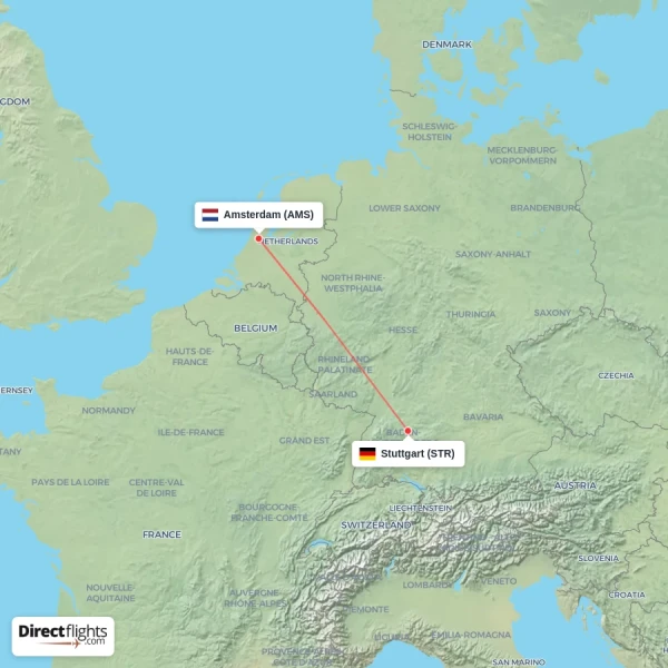 Amsterdam - Stuttgart direct flight map