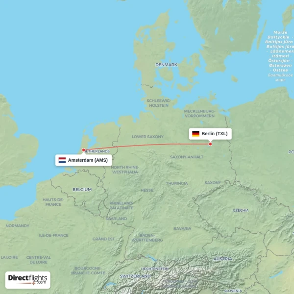 Amsterdam - Berlin direct flight map
