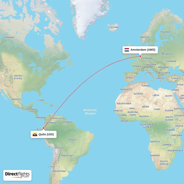 Amsterdam - Quito direct flight map