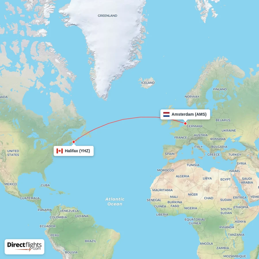 AMS - YHZ route map