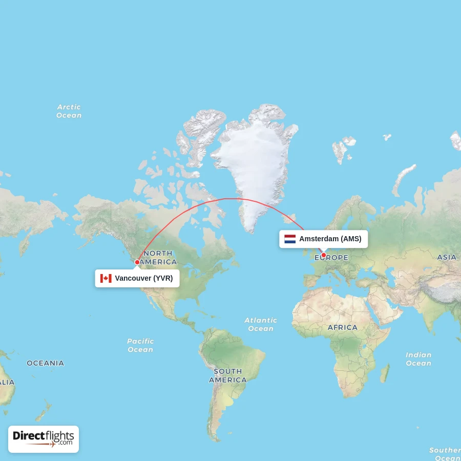 AMS - YVR route map