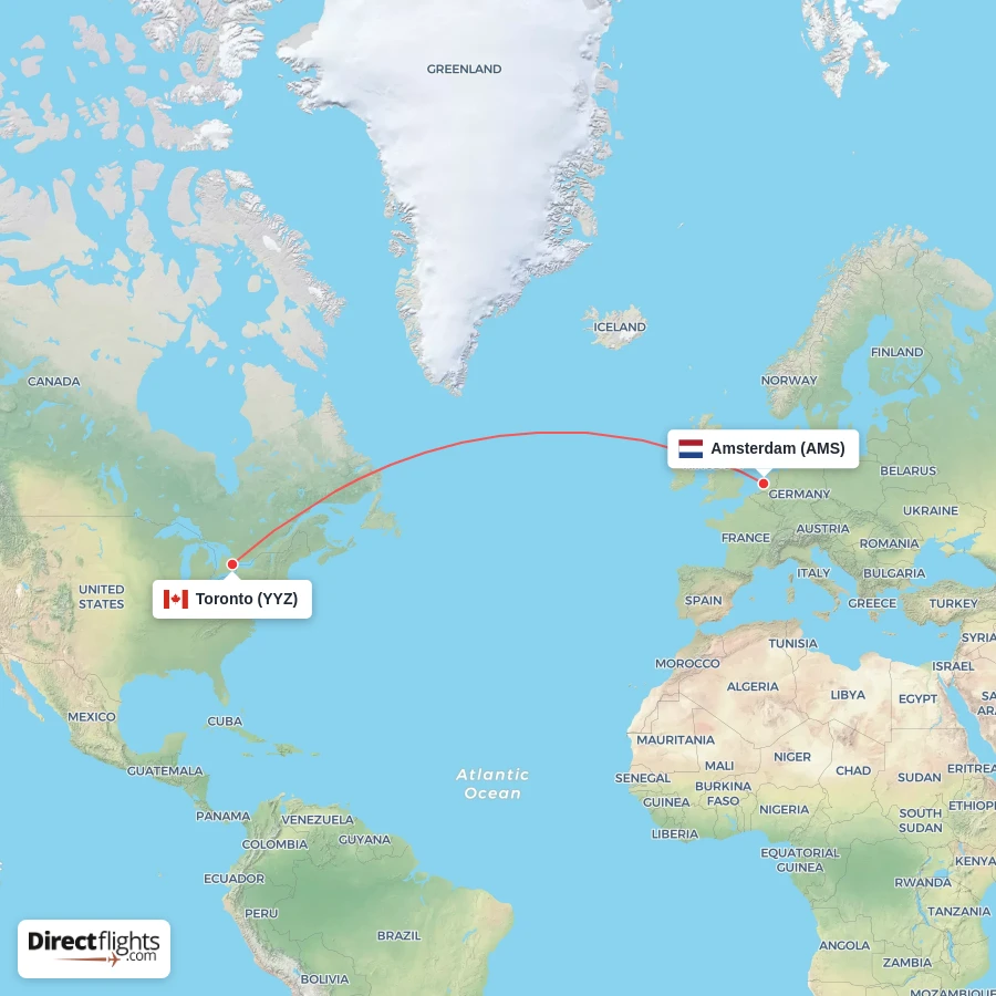 AMS - YYZ route map