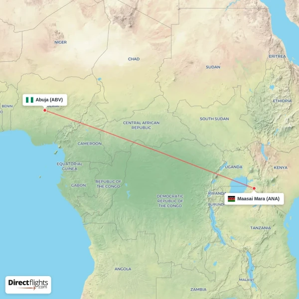 Maasai Mara - Abuja direct flight map