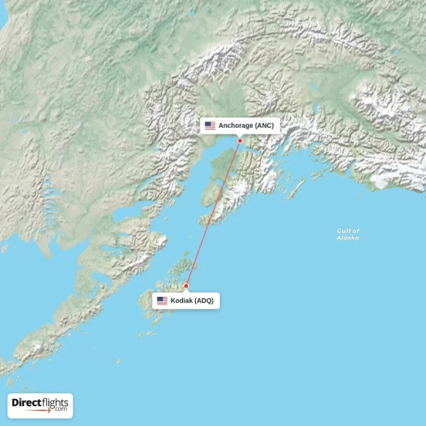 Anchorage - Kodiak direct flight map