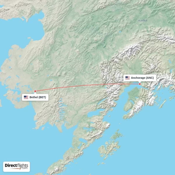 Anchorage - Bethel direct flight map