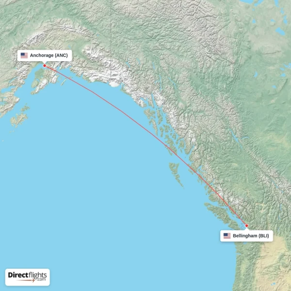 Anchorage - Bellingham direct flight map