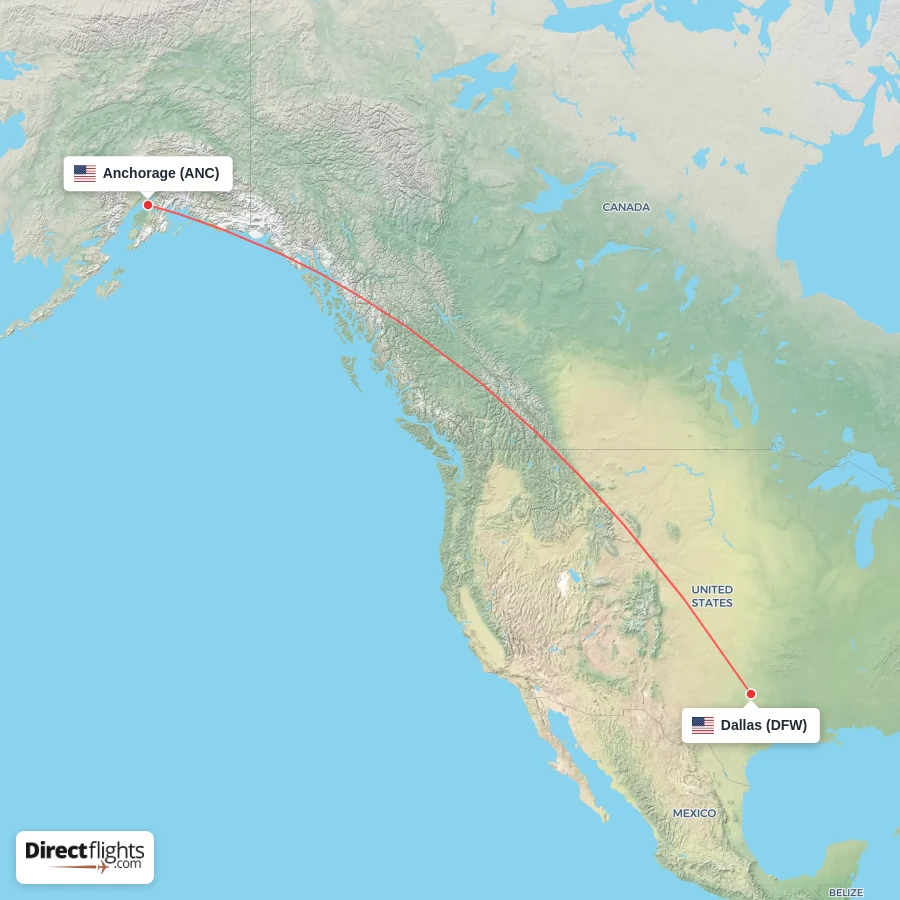 ANC - DFW route map