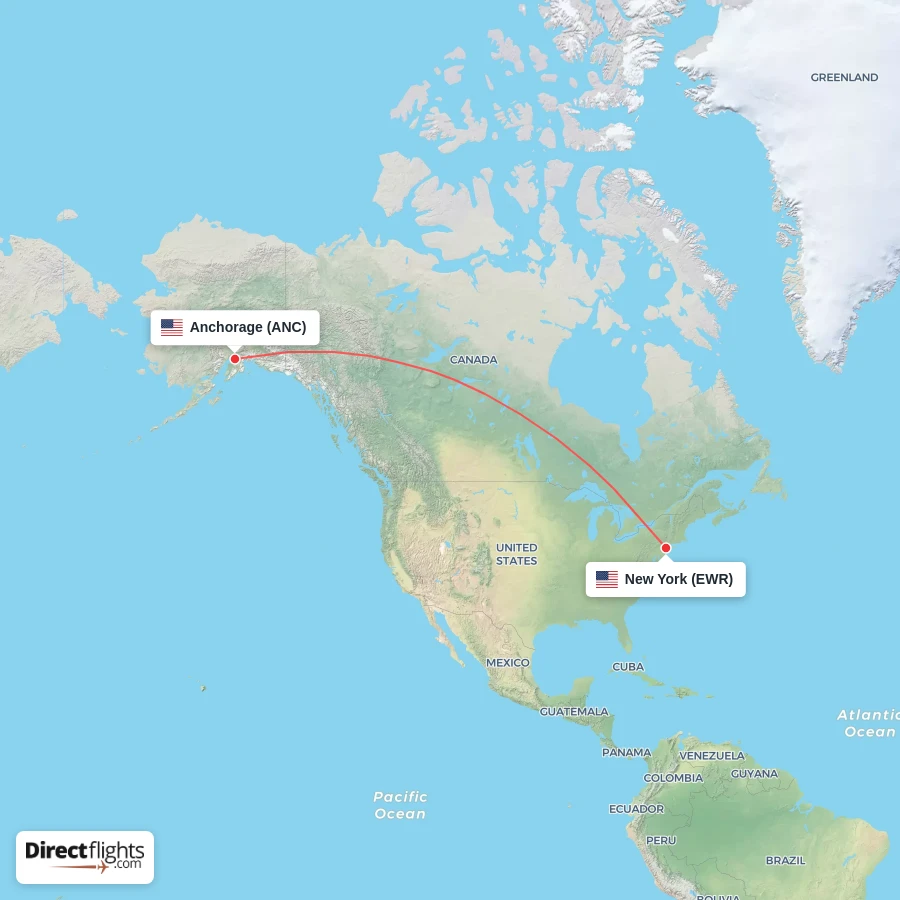 ANC - EWR route map