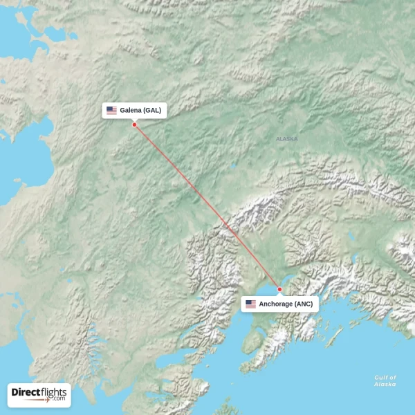Anchorage - Galena direct flight map