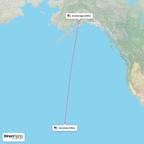 Anchorage - Honolulu direct flight map