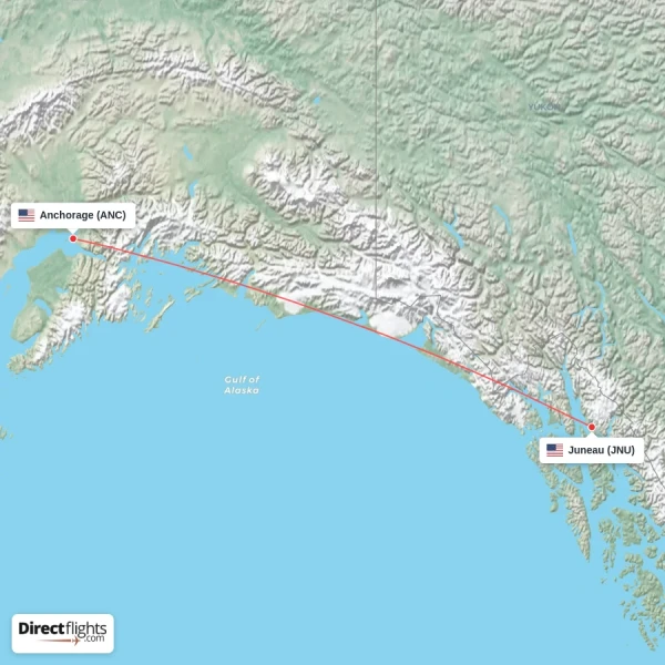 Anchorage - Juneau direct flight map