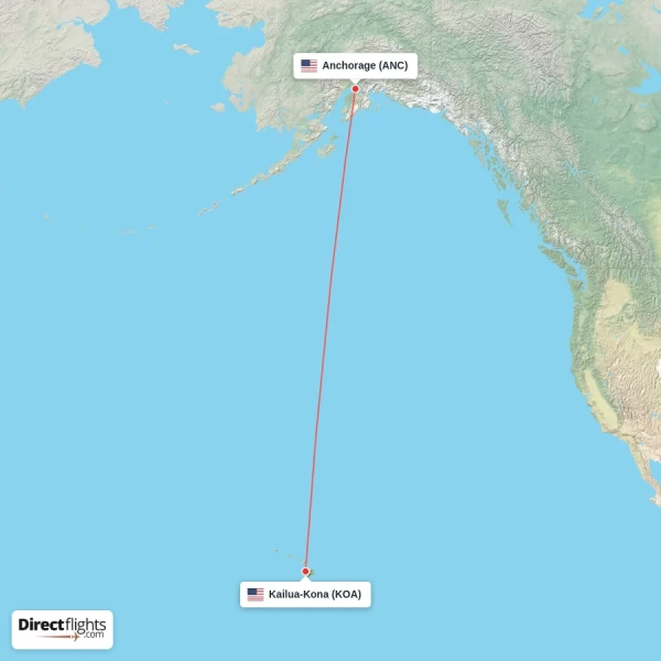 Anchorage - Kailua-Kona direct flight map
