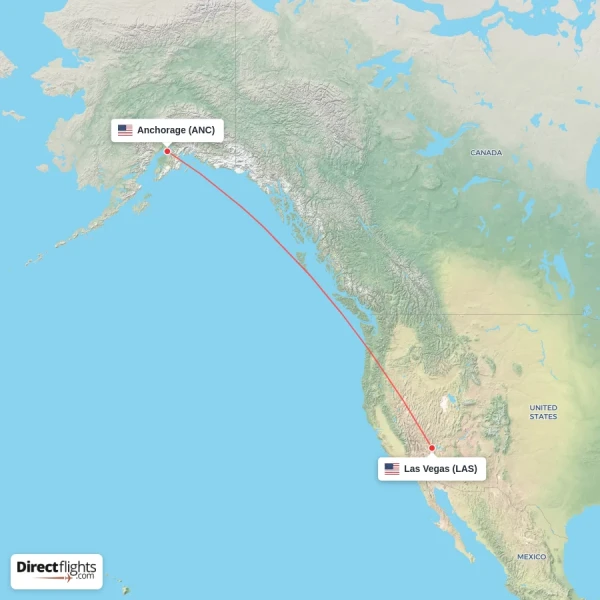 Anchorage - Las Vegas direct flight map