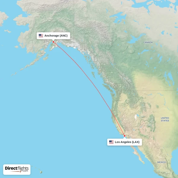 Anchorage - Los Angeles direct flight map