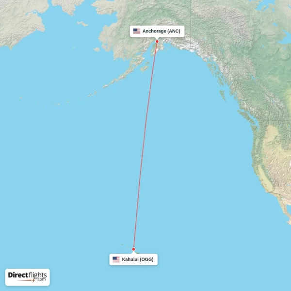 Anchorage - Kahului direct flight map