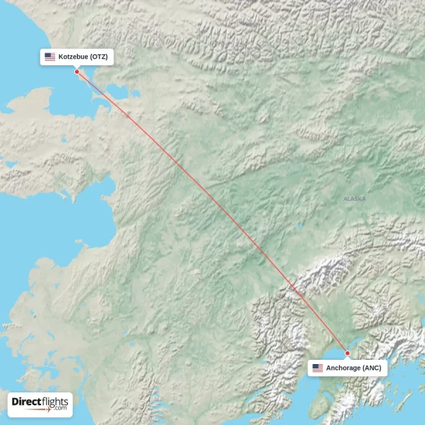 Anchorage - Kotzebue direct flight map