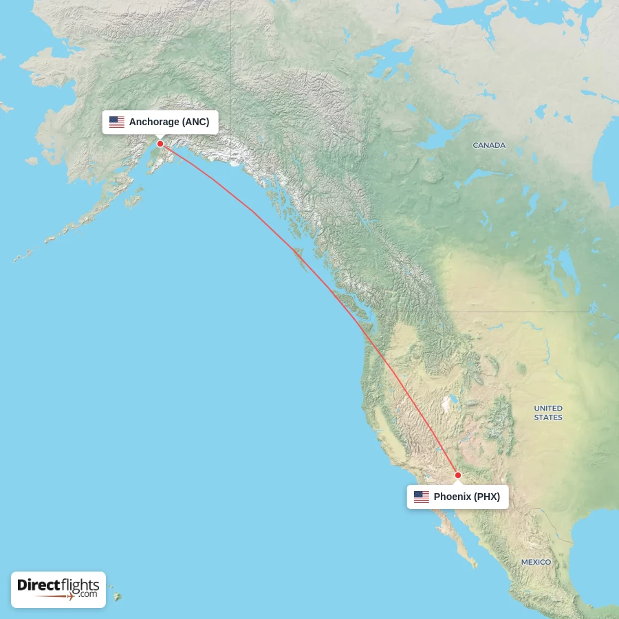 ANC - PHX route map