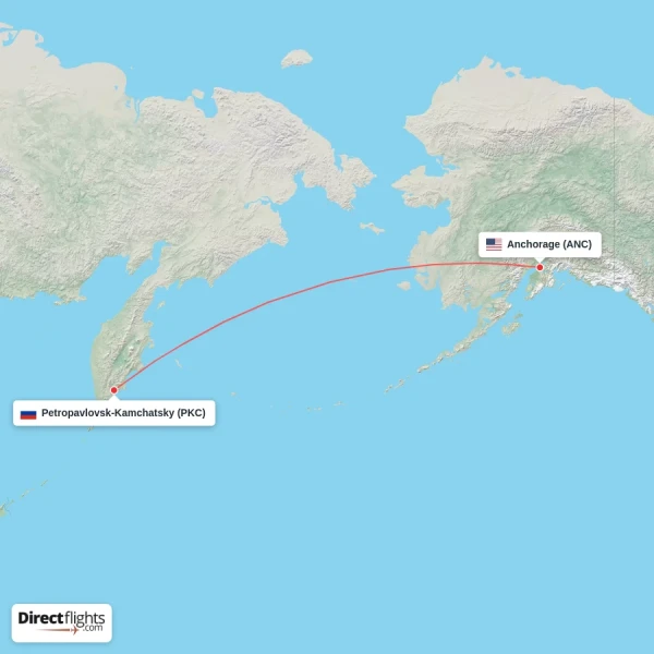 Anchorage - Petropavlovsk-Kamchatsky direct flight map