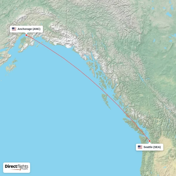 Anchorage - Seattle direct flight map
