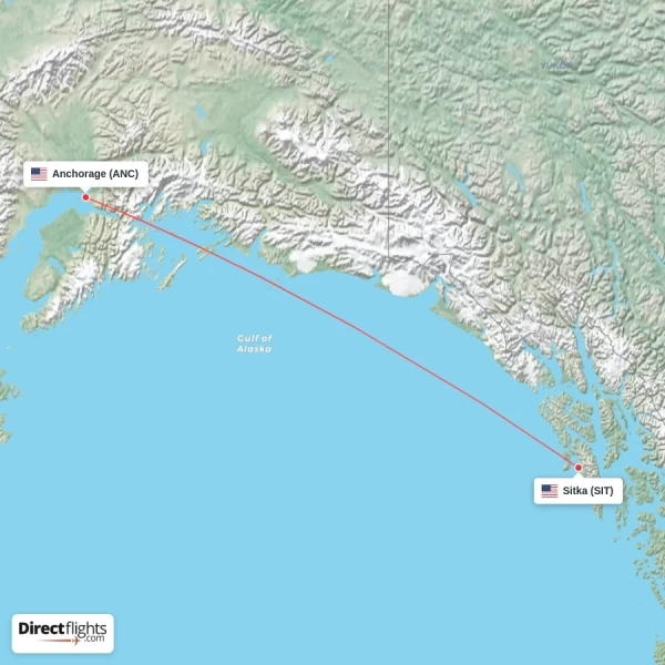 Anchorage - Sitka direct flight map