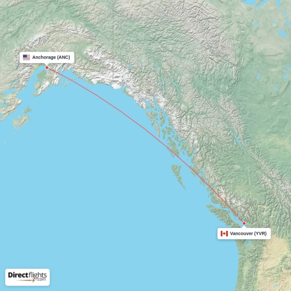 Anchorage - Vancouver direct flight map