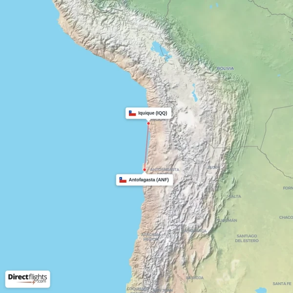 Antofagasta - Iquique direct flight map