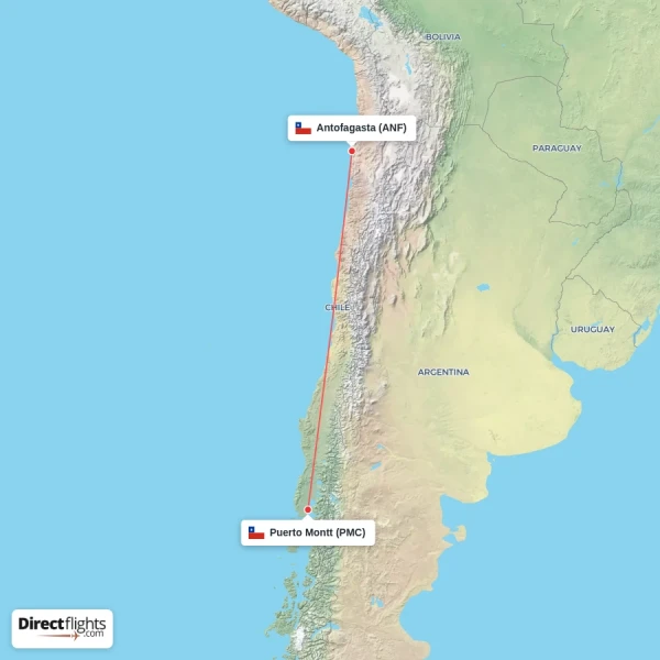 Antofagasta - Puerto Montt direct flight map