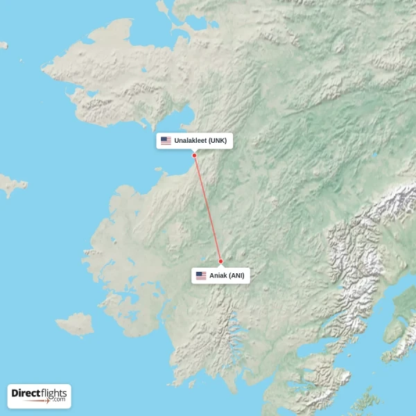 Aniak - Unalakleet direct flight map